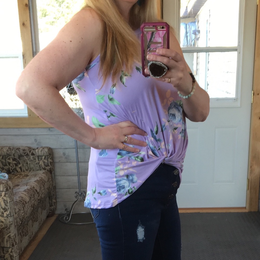 Lavender twist front top floral s m l sizes